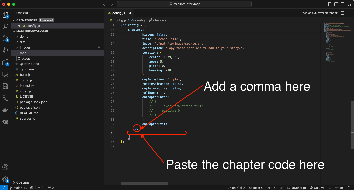 captura de pantalla del lugar para pegar el código