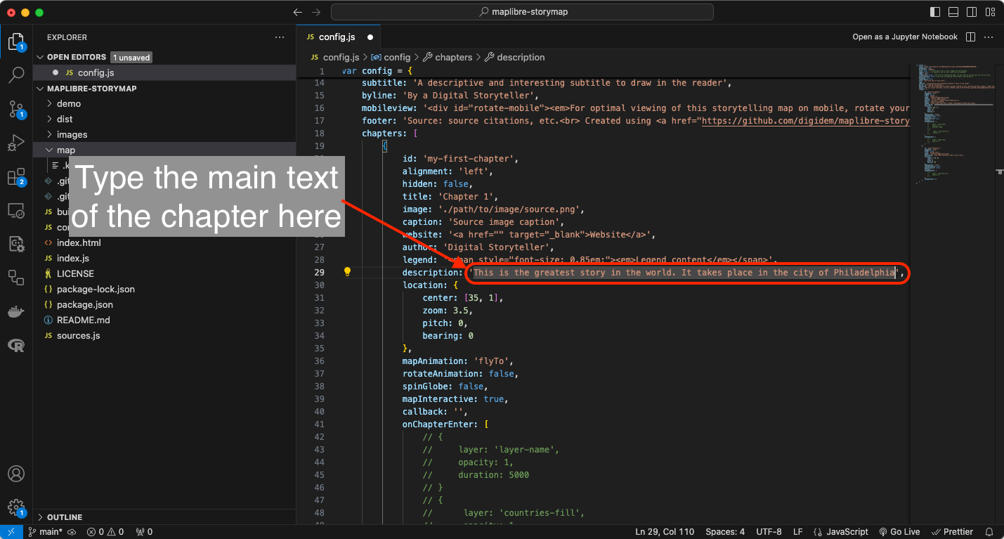 captura de pantalla de la propiedad de título del capítulo