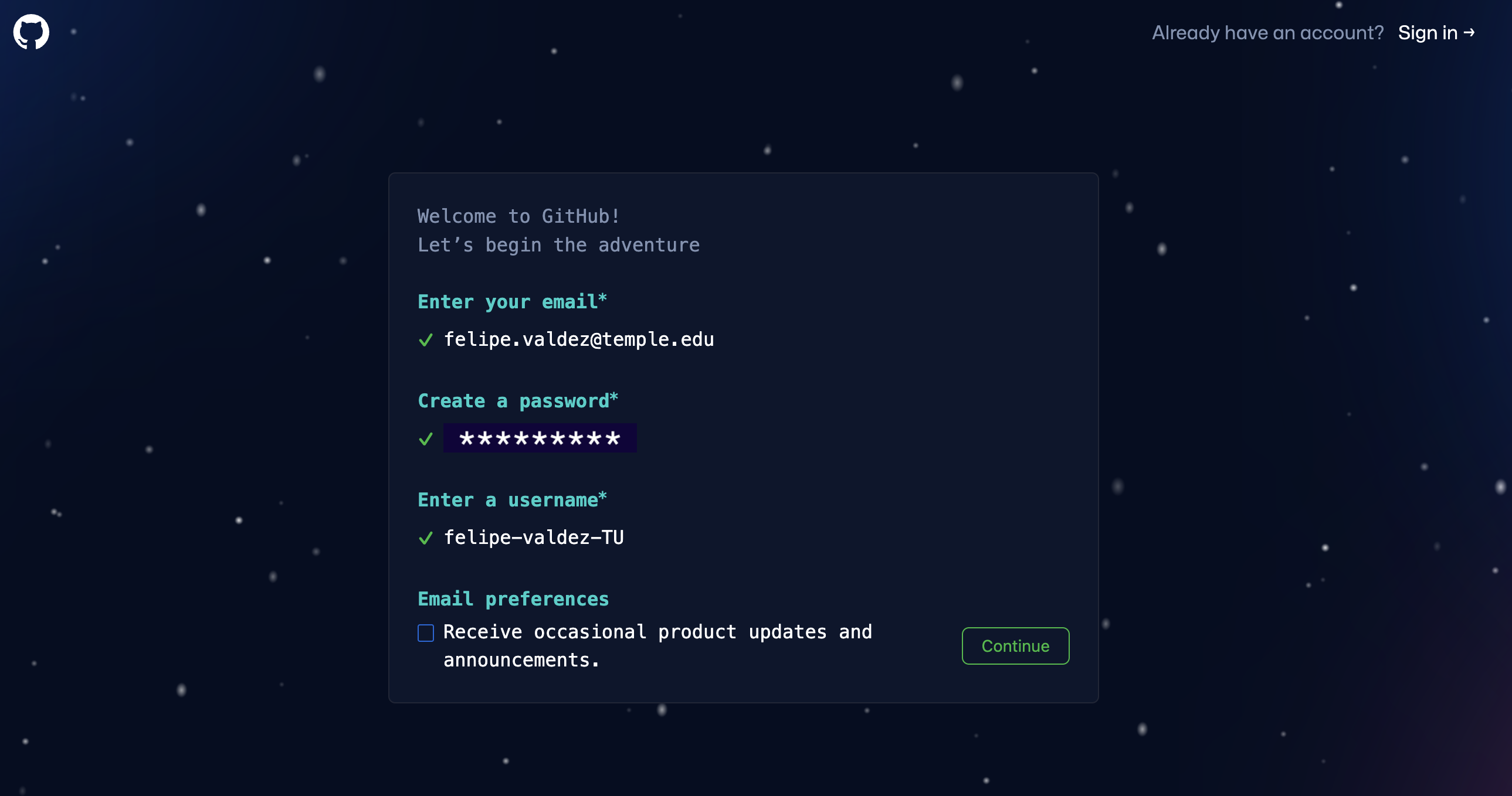 captura de pantalla de la página de registro