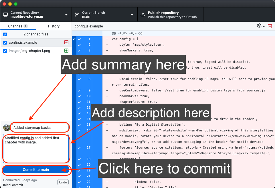 captura de pantalla del commit