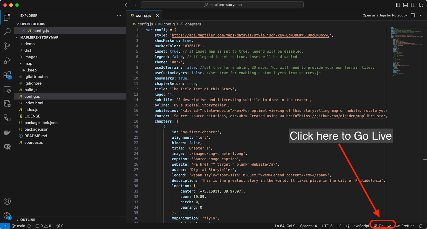 captura de pantalla del botón go live