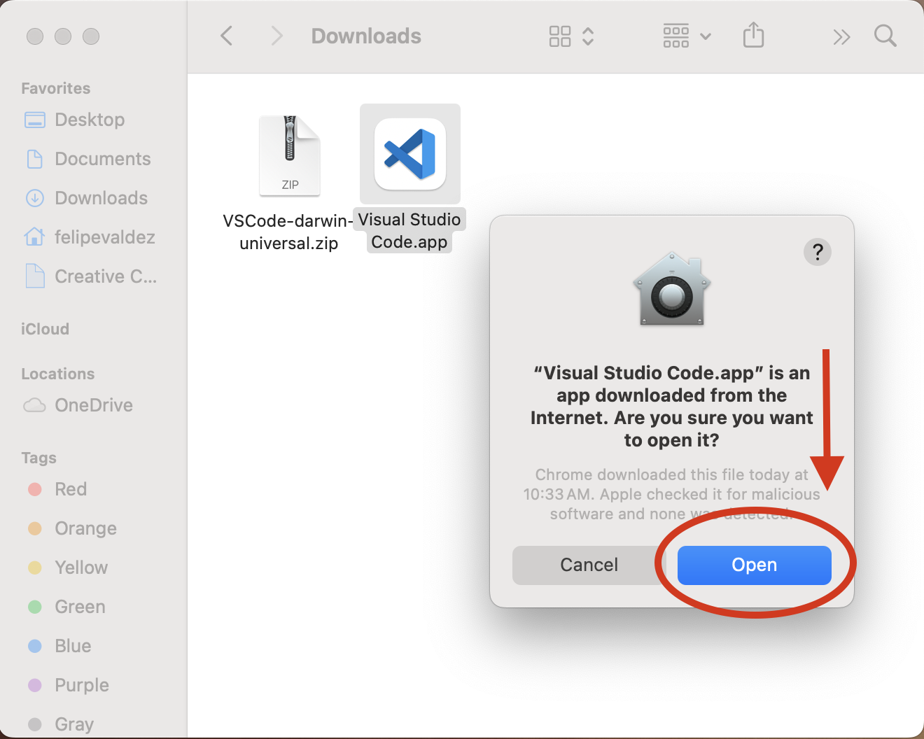 captura de pantalla del mensaje de advertencia